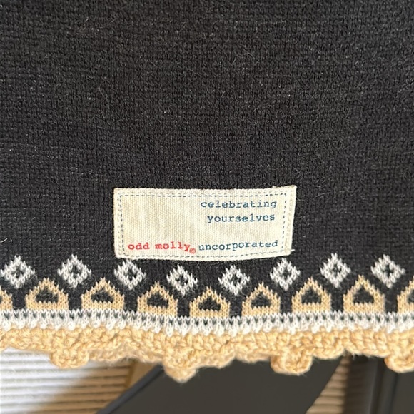 Odd Molly / Anthropologie/ Anthro Cotton Knit Crochet Hem Pull On Sweater Skirt. - Picture 3 of 8